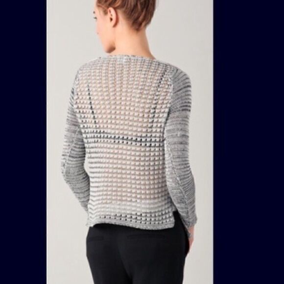 Helmut Lang- Luminous Cord Open Knit Sweater Crew Neck Silver & Black - Picture 8 of 12